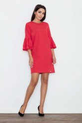 Czerwona Elegancka Sukienka z Hiszpańskim Rękawem. Czerwone sukienki damskie Figl, l, bez wzorów, z materiału, eleganckie, bez kołnierzyka, bez ramiączek. Za 269.00 zł.