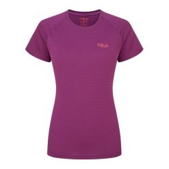 Koszulka sportowa damska Rab Women's Sonic Tee z krótkim rękawem. Fioletowe bluzki sportowe damskie RAB, m, bez kołnierzyka, bez ramiączek. Za 199.99 zł.