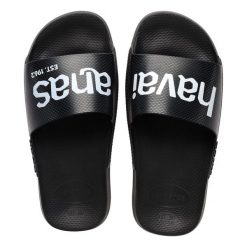 Klapki Havaianas Classic Logomania. Czarne klapki damskie Havaianas, bez wzorów, z materiału, bez obcasa. Za 109.99 zł.