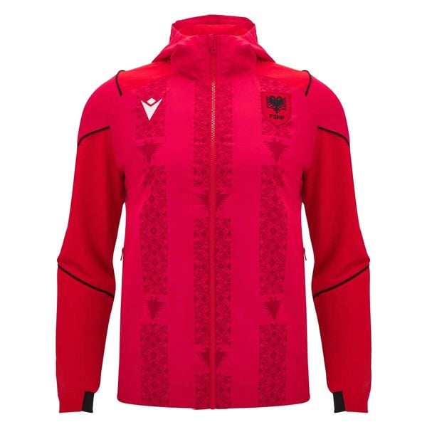 Kurtka dresowa z kapturem Albania Anthem. Czerwone kurtki męskie Macron, xl, bez wzorów, z dresówki, z kapturem. Za 379.00 zł.