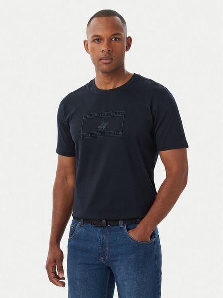 Beverly Hills Polo Club T-Shirt P-FW26M-TS1536 Granatowy Regular Fit. Niebieskie koszulki polo męskie Beverly Hills Polo Club, m, bez wzorów, z bawełny, bez ramiączek. Za 126.99 zł.