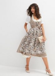 Sukienka w ludowym stylu, z fartuchem (2 części). Czerwone sukienki damskie bonprix, bez wzorów, bez kołnierzyka, bez ramiączek. Za 649.99 zł.