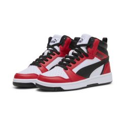 Buty damskie sportowe Puma REBOUND V6 MID JR. Białe buty sportowe na co dzień damskie Puma, bez wzorów, z gumy, do koszykówki. Za 184.00 zł.