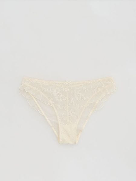 Majtki figi z haftem - złamana biel. Figi damskie Reserved, l, bez wzorów. Za 49.99 zł.