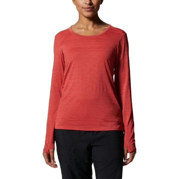 Koszulka sportowa damska Mountain Hardwear Mighty Stripe z długim rękawem. Czerwone bluzki sportowe damskie MOUNTAIN HARDWEAR, s, bez kołnierzyka, bez ramiączek. Za 209.00 zł.