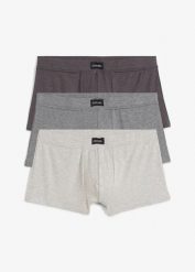 Bokserki hipster z bawełną (3 pary). Szare bokserki męskie bonprix, bez wzorów, z bawełny. Za 74.97 zł.