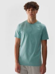 4F T-shirt regular z nadrukiem męski - turkusowy S. Niebieskie t-shirty męskie 4f, m, bez wzorów, z bawełny, bez kołnierzyka. W wyprzedaży za 39.99 zł.