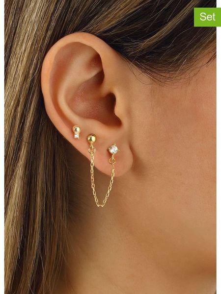 Miu Silver Pozłacane kolczyki (2 szt.) z cyrkoniami rozmiar: onesize. Szare kolczyki damskie Miu Silver, z cyrkonią, pozłacane. Za 86.99 zł.