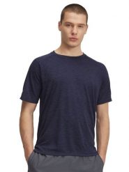 Under Armour Koszulka sportowa "Tech" w kolorze granatowym rozmiar: M. Niebieskie t-shirty sportowe męskie Under Armour, m, z materiału, bez ramiączek, outdoorowe. Za 52.67 zł.