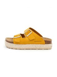 Billowy Skórzane klapki w kolorze żółtym rozmiar: 36. Żółte klapki damskie Billowy, bez wzorów, bez obcasa, na platformie. Za 195.99 zł.