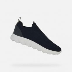 Buty Geox Spherica. Niebieskie buty wizytowe męskie Geox, z materiału, bez zapięcia. Za 422.50 zł.