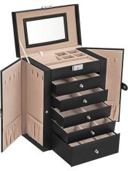 Songmics Szkatułka w kolorze czarno-beżowym na zegarki - 26 x 32 x 15,5 cm rozmiar: onesize. Brązowe zegarki damskie Songmics. Za 152.99 zł.