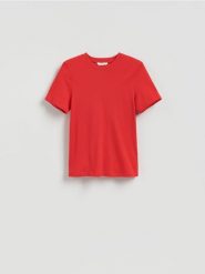 T-shirt z merceryzowanej bawełny - czerwony. Czerwone t-shirty damskie Reserved, l, bez wzorów, z bawełny, bez kołnierzyka. W wyprzedaży za 45.99 zł.