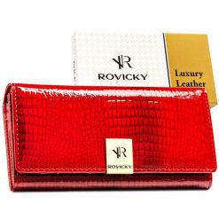 Lakierowany portfel damski ze skóry naturalnej w czerwonym kolorze zamykany na zatrzask RH-20A-1-RS Rovicky. Czerwone portfele damskie ROVICKY, bez wzorów, z lakierowanej skóry. Za 95.99 zł.