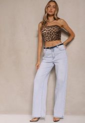 Jasnoniebieskie Jeansy z Bawełny High Waist o Szerokim Kroju Tunissa. Niebieskie jeansy damskie Renee, z podwyższonym stanem. Za 119.99 zł.