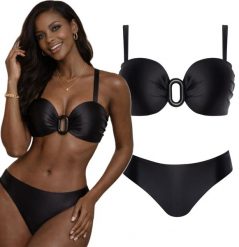 Strój kąpielowy damski kostium dwuczęściowy plażowy do rekreacji Self Lustre 2. Czarne bikini damskie SELF HEAT, z aplikacjami. Za 231.98 zł.