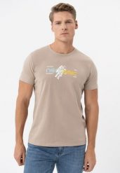 Bawełniany t-shirt T-NECOS. Brązowe t-shirty męskie Volcano, na lato, l, bez wzorów, z bawełny, bez kołnierzyka. Za 59.99 zł.