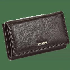 Damski portfel skórzany WINGS z ochroną RFID o pojemnym wnętrzu BLACK. Czarne portfele damskie Wings, bez wzorów, ze skóry. Za 149.90 zł.