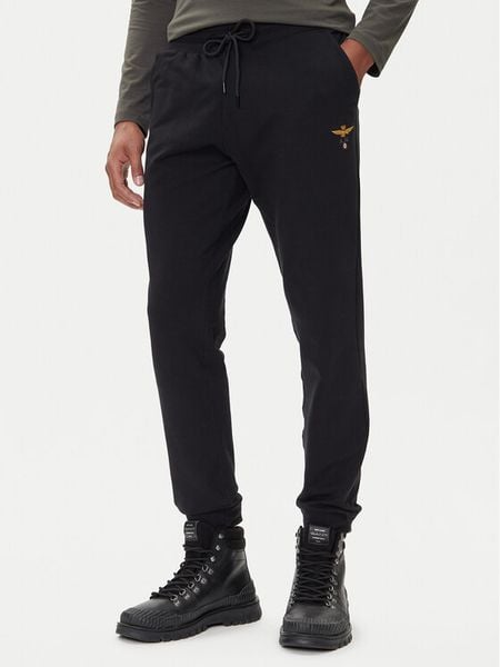 Aeronautica Militare Spodnie dresowe 252PF0872UF00459 Czarny Regular Fit. Czarne spodnie dresowe męskie AERONAUTICA MILITARE, bez wzorów, z bawełny. Za 409.99 zł.