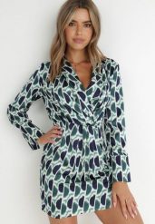 Zielona Sukienka z Gumką w Pasie Veraia. Zielone sukienki damskie Born2be, na imprezę, l, bez wzorów, eleganckie, bez kołnierzyka, bez ramiączek, mini, kopertowe. Za 169.99 zł.