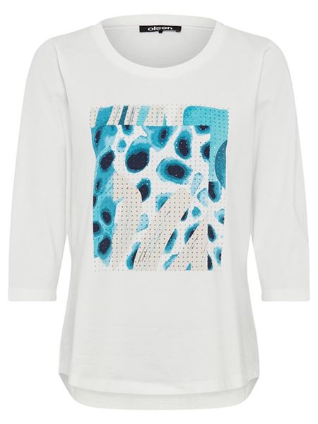 Olsen Koszulka w kolorze kremowym rozmiar: 40. Brązowe bluzki damskie Olsen, bez wzorów, z bawełny, bez kołnierzyka. Za 60.99 zł.