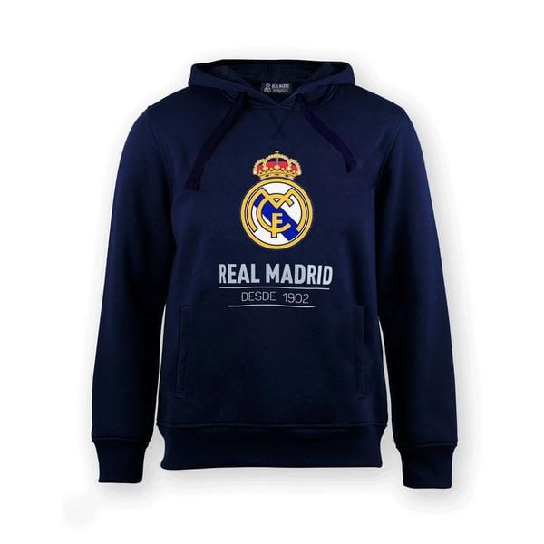 Bluza z kapturem dla dorosłych unisex Real Madryt 1902. Niebieskie bluzy sportowe damskie FC Barcelona, xl, bez wzorów, bez ramiączek, z kapturem. W wyprzedaży za 248.53 zł.