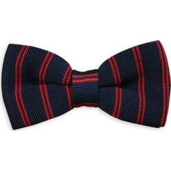 Granatowa Mucha Typu Knit (Czerwone Paski) - Alties. Czerwone krawaty i muchy męskie Alties, bez wzorów, dziergany, eleganckie. Za 54.00 zł.