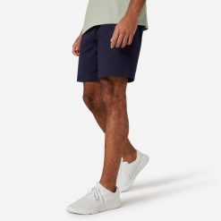 Spodenki fitness męskie Domyos 500 Essentials. Niebieskie szorty męskie DOMYOS, bez wzorów, z bawełny, biznesowe. Za 49.99 zł.