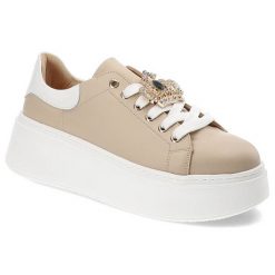 Beżowe Sneakersy Damiss Modne Obuwie Damskie Z Elegancką Broszką. Białe broszki damskie DAMISS. Za 479.00 zł.