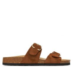 Klapki ONLY Shoes. Brązowe klapki damskie ONLY Shoes, bez wzorów, bez obcasa. Za 129.99 zł.