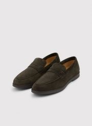 PAKO LORENTE – Brązowo-zielone zamszowe mokasyny męskie. Brązowe mokasyny męskie Pako Lorente, na jesień, ze skóry. Za 199.99 zł.
