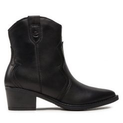 Kowbojki Tamaris. Czarne botki damskie Tamaris, bez obcasa, na słupku, bez zapięcia. Za 479.99 zł.