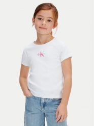 Calvin Klein Jeans T-Shirt Monologo LVCKSJB11G Biały Regular Fit. Białe koszulki dziewczęce Calvin Klein Jeans, bez wzorów, z bawełny, bez ramiączek. Za 129.99 zł.