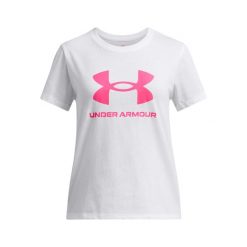 Koszulka dla dziewczynki Under Armour Big Logo. Białe koszulki dziewczęce Under Armour, m, bez wzorów, z materiału, bez ramiączek. Za 144.77 zł.