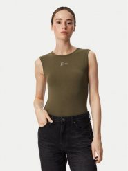 Guess Top W6YP17 K3881 Khaki Regular Fit. Brązowe topy damskie Guess, xl, z aplikacjami, bez kołnierzyka. Za 174.99 zł.