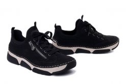 RIEKER 45973-00 black, półbuty damskie. Czarne półbuty damskie Rieker, bez wzorów, bez obcasa. Za 359.90 zł.