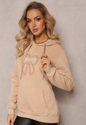 Beżowa Bluza Wykończona Polarem z Nadrukiem i Kapturem Nimba. Brązowe bluzy z kapturem damskie Renee, l, z bawełny. Za 79.99 zł.