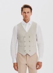 PAKO LORENTE - Beżowa dwurzędowa kamizelka w drobną kratę. Brązowe kamizelki męskie Pako Lorente, m, z elastanu. Za 349.99 zł.