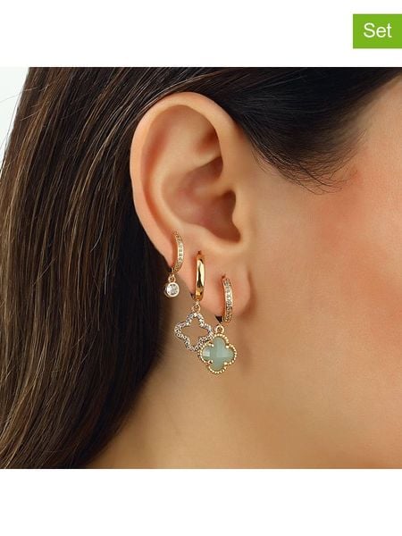 Miu Silver Pozłacane kolczyki-kreole (3 szt.) z cyrkoniami i elementami ozdobnymi rozmiar: onesize. Zielone kolczyki damskie Miu Silver, z cyrkonią, pozłacane. Za 69.99 zł.