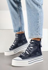Granatowe Trampki z Jeansowego Materiału na Platformie Zorilea. Niebieskie trampki i tenisówki damskie Born2be, bez wzorów, z jeansu. Za 109.99 zł.