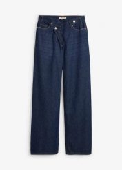 Dżinsy Wide Leg, mid waist, low stretch. Niebieskie jeansy damskie bonprix. Za 129.99 zł.