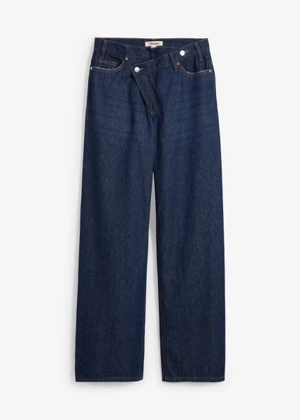 Dżinsy Wide Leg, mid waist, low stretch. Niebieskie jeansy damskie bonprix. Za 129.99 zł.