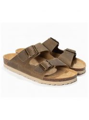 Sunbay Skórzane klapki "Trefle" w kolorze khaki rozmiar: 39. Brązowe klapki damskie Sunbay, bez wzorów, bez obcasa. Za 145.60 zł.