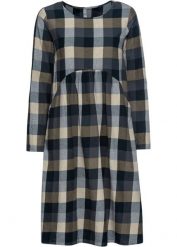 Sukienka w kratę. Niebieskie sukienki damskie bonprix, bez wzorów, bez kołnierzyka, bez ramiączek, midi. Za 119.99 zł.
