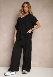 Czarny Bawełniany Komplet Spodnie o Szerokim Kroju i T-shirt Oversize Seltebis. Czarne spodnie materiałowe damskie Renee, z aplikacjami, z bawełny, eleganckie. Za 59.99 zł.