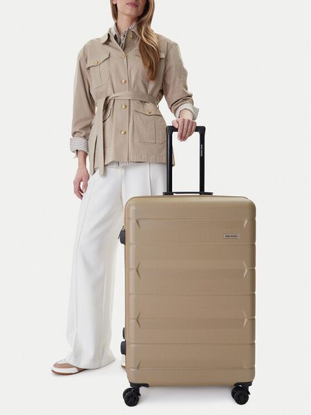 GINO ROSSI Walizka duża CEO-GIN-L-004-BEIGE Beżowy. Brązowe walizki męskie Gino Rossi, bez wzorów, duże. Za 349.99 zł.