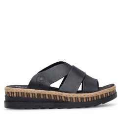 Espadryle Rieker. Czarne espadryle damskie Rieker, bez wzorów, bez obcasa. Za 289.99 zł.