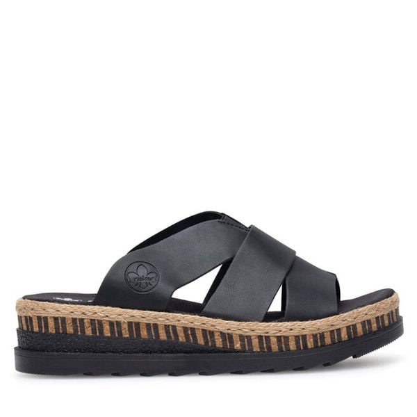 Espadryle Rieker. Czarne espadryle damskie Rieker, bez wzorów, bez obcasa. Za 289.99 zł.