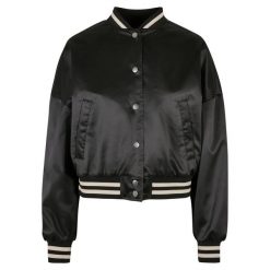 Damska Satynowa Kurtka Varsity O Kroju Oversize. Czarne kurtki damskie Urban Classics, xl, bez wzorów, z satyny, bez kaptura. Za 222.99 zł.