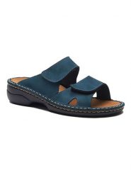 Comfortfusse Skórzane klapki w kolorze niebieskim rozmiar: 40. Niebieskie klapki damskie Comfortfusse, bez wzorów, z nubiku, bez obcasa. Za 228.38 zł.